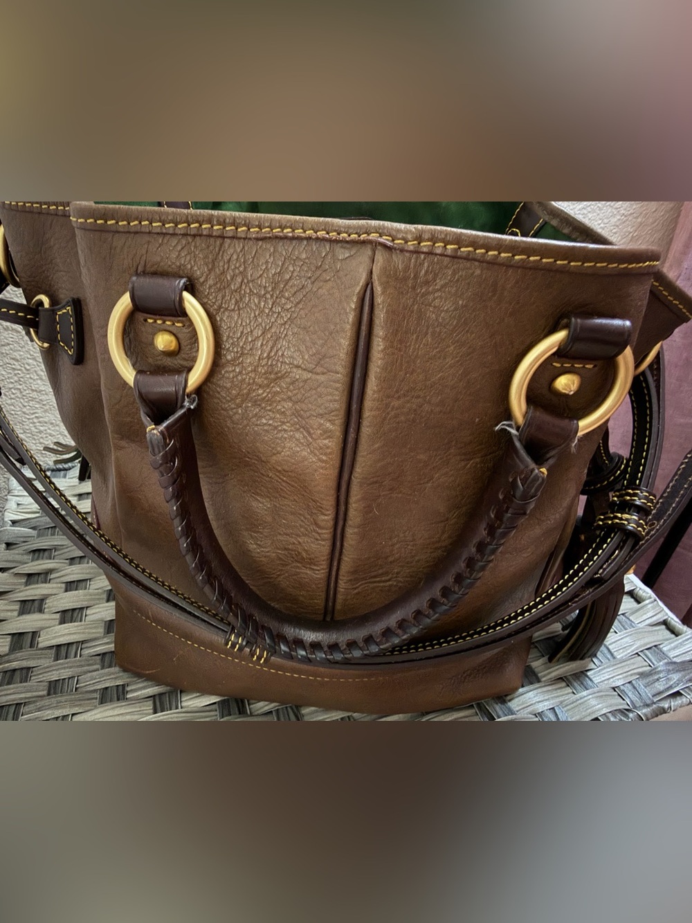 Dooney & Bourke Florentine Buckley Brown Leather Drawstring Satchel with Tassels - Picture 14 of 16